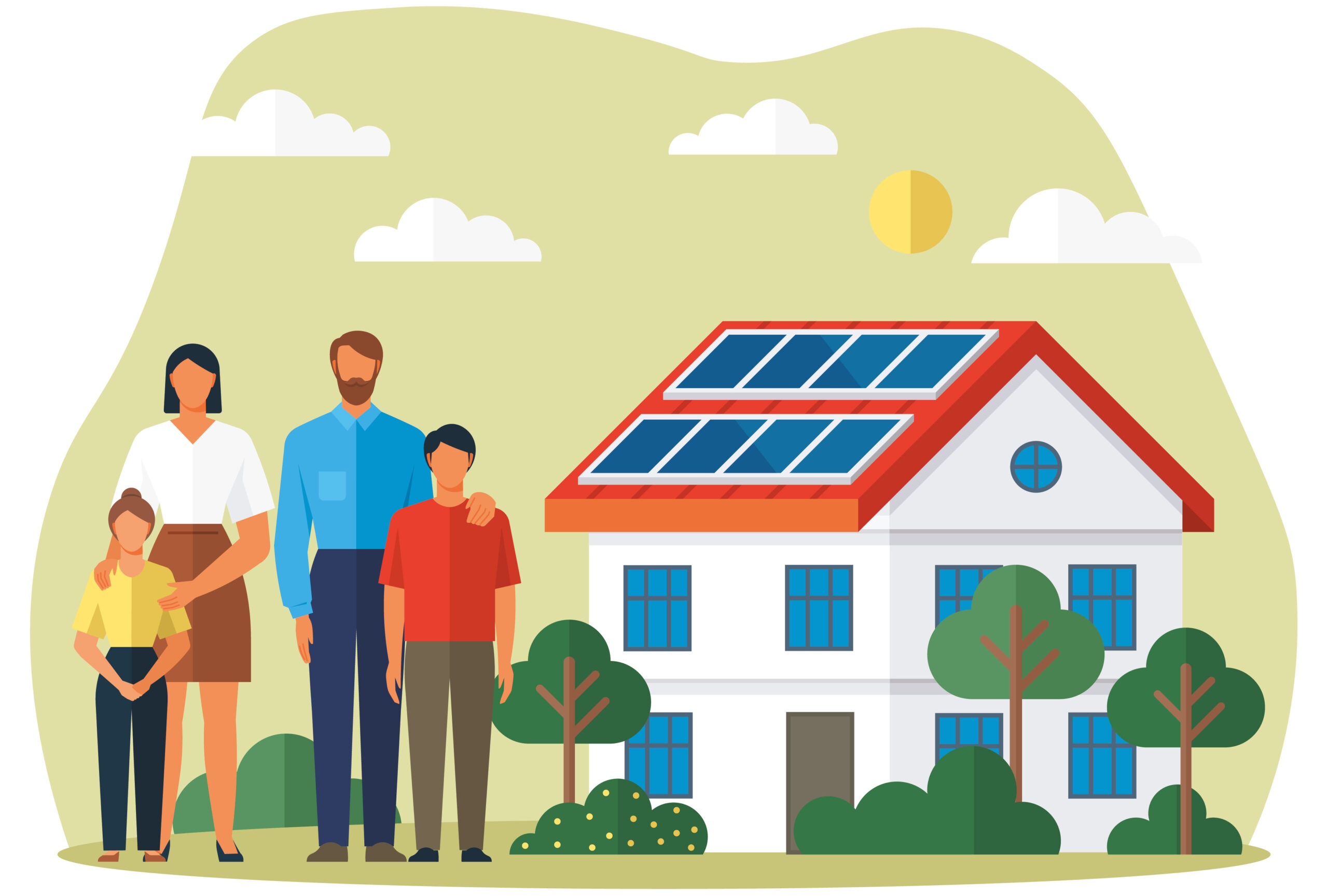 Familj som installerat solpaneler
